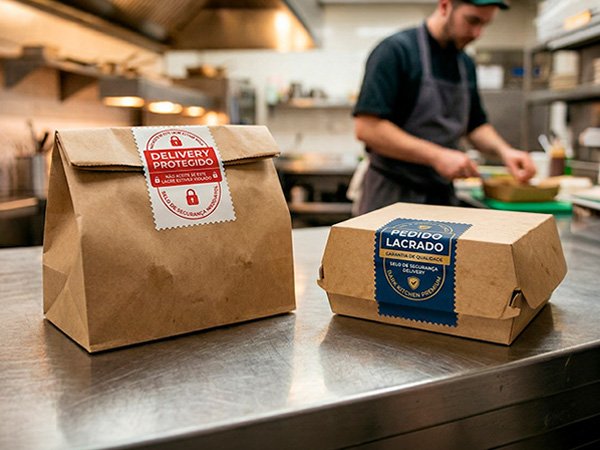 Etiqueta lacre inviolável para delivery — iFood e Rappi